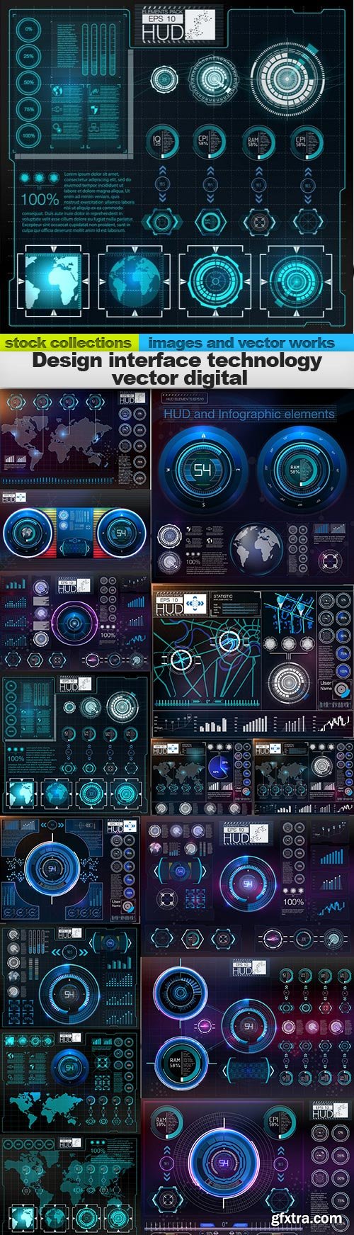 Design interface technology vector digital, 15 x EPS