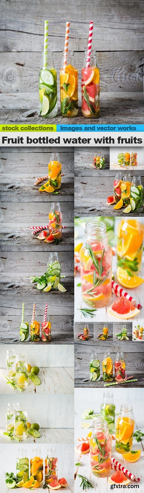 Fruit bottled water with fruits, 15 x UHQ JPEG