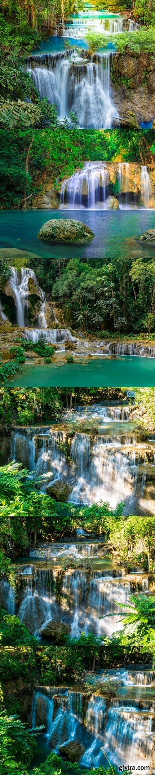 Beautiful Waterfall in Deep Forest with Sunlight