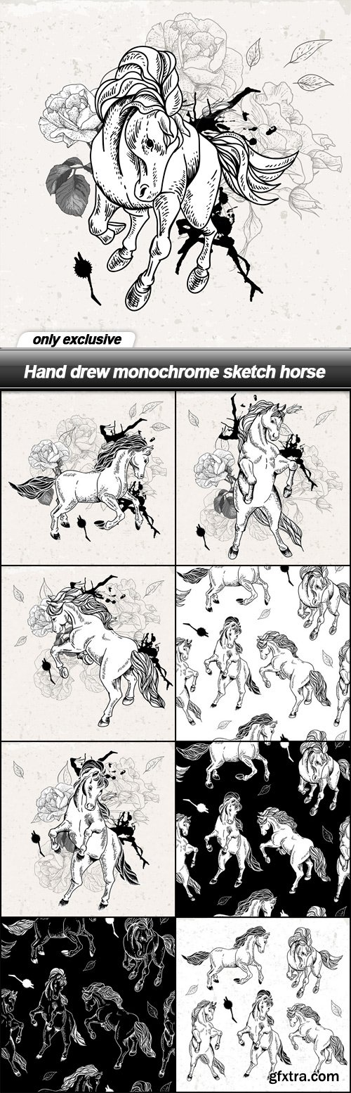 Hand drew monochrome sketch horse - 9 EPS