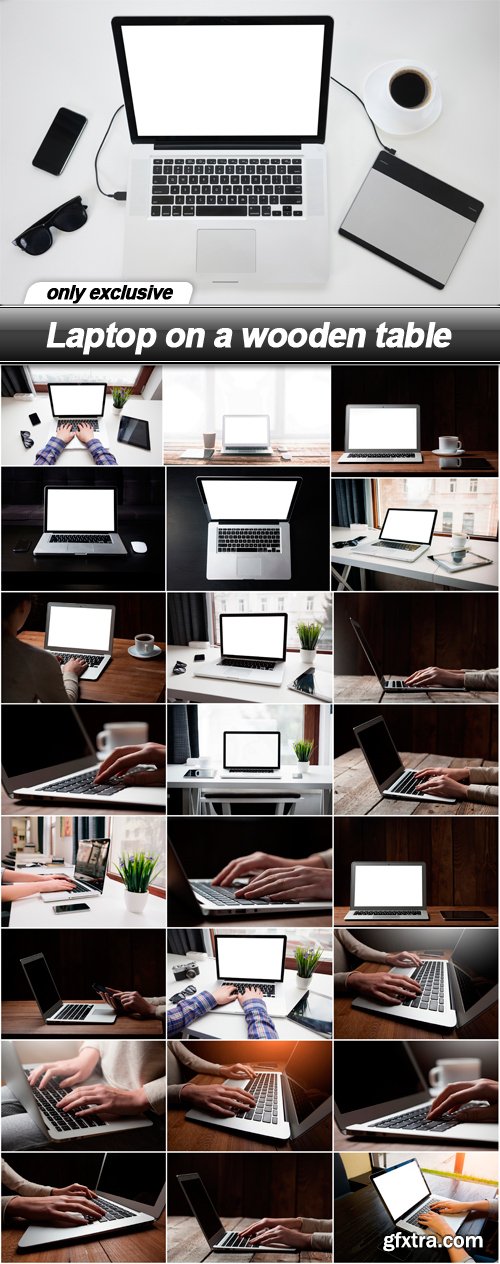 Laptop on a wooden table - 25 UHQ JPEG