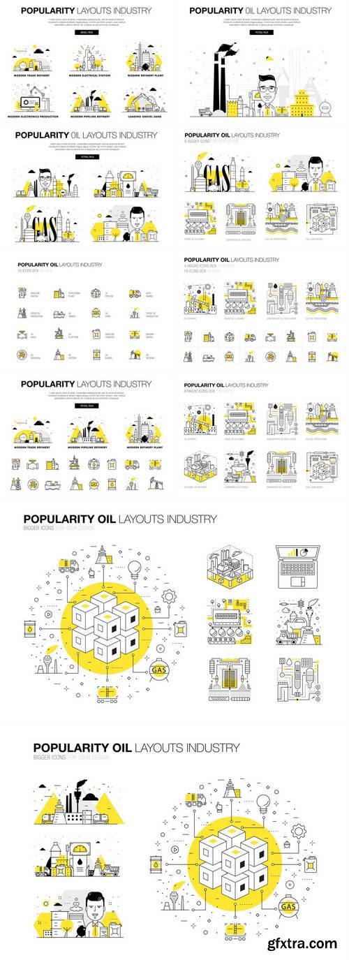 Modern Layouts Oil Industry in Flat Line Style