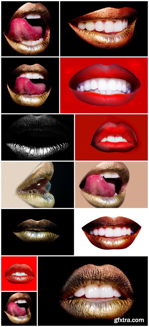 Lips with tongue on black background white teeth 13X JPEG