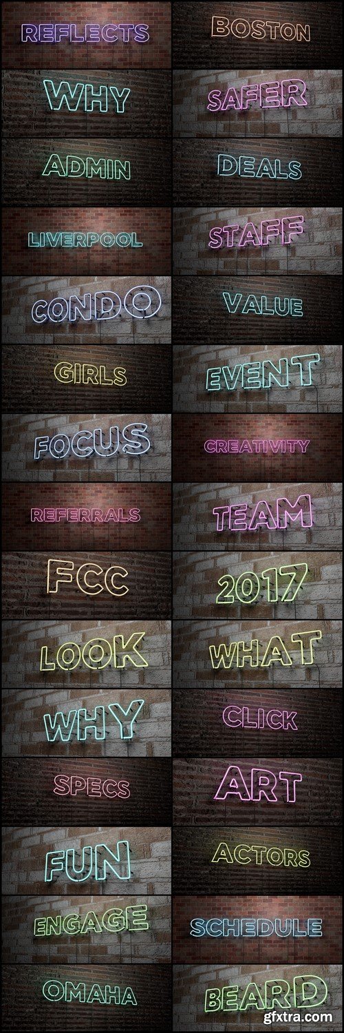 Glowing Neon Sign on stonework wall - 3D rendered 30X JPEG