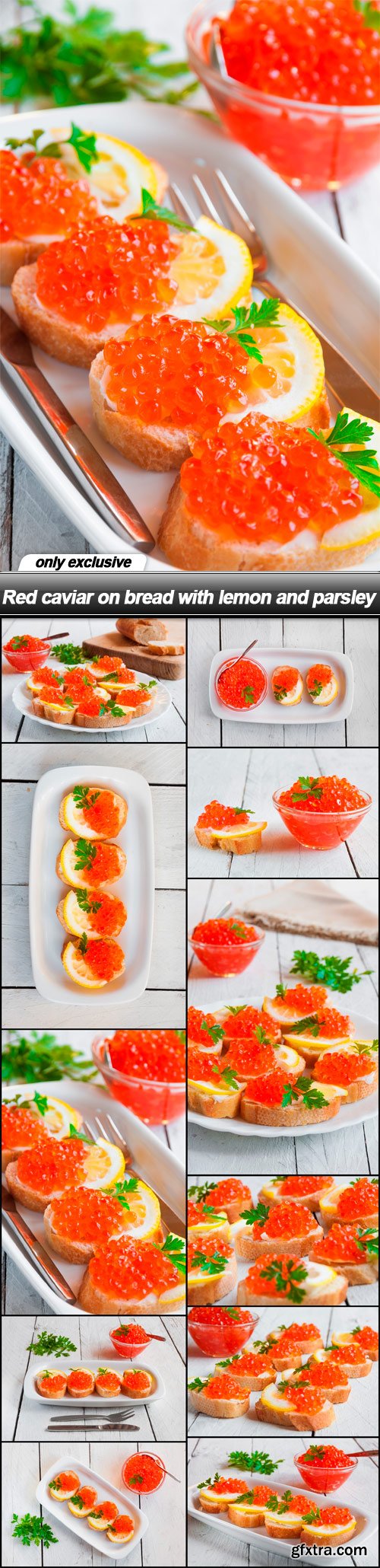 Red caviar on bread with lemon and parsley - 11 UHQ JPEG