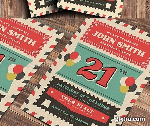 GraphicRiver - Old Retro Airmail Birthday Party 19171513