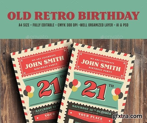 GraphicRiver - Old Retro Airmail Birthday Party 19171513