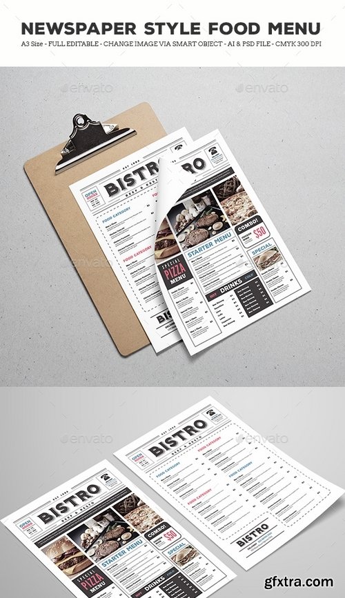 GraphicRiver - Newspaper Style Food Menu 18368690