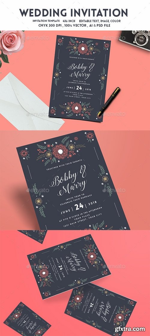 GraphicRiver - Floral Wedding invitation 19269444