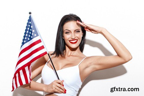 Girl with American flag - 7 UHQ JPEG