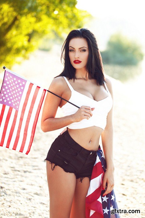 Girl with American flag - 7 UHQ JPEG