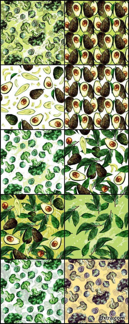 Seamless pattern brussels sprouts and avocado 10X JPEG