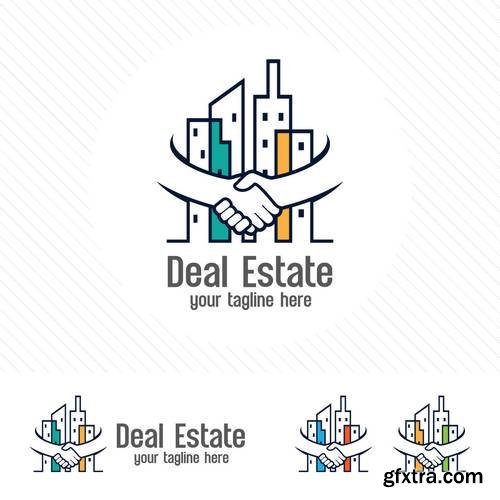 Property Deal Logo Design Vector - Real Estate or Apartment Trading Concept with Hand Shake Symbol