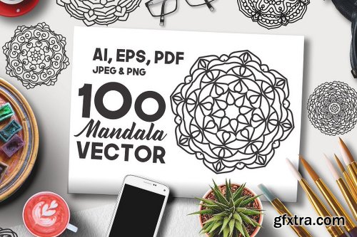 CreativeMarket 100 Vector Mandala Floral Ornaments 1239150