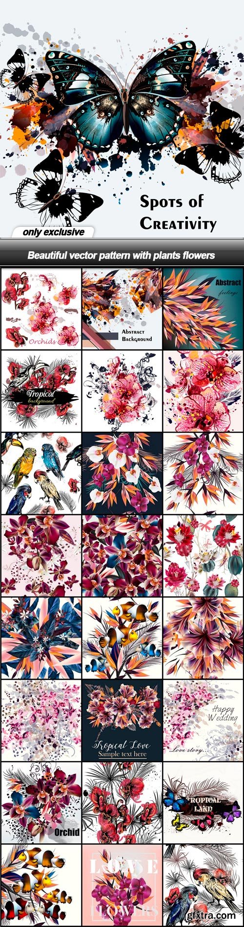 Beautiful vector pattern with plants flowers - 25 EPS