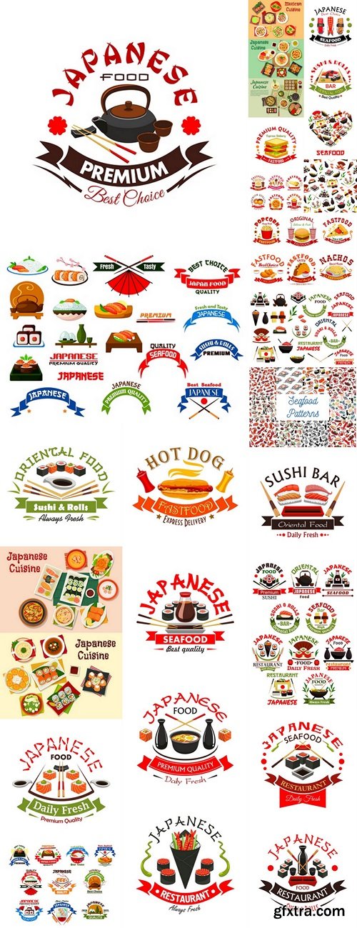 Japanese sushi bar or restaurant symbol set 8