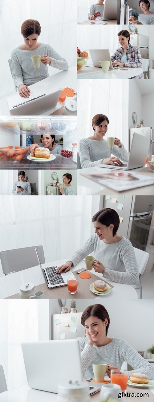 Woman connecting in the kitchen