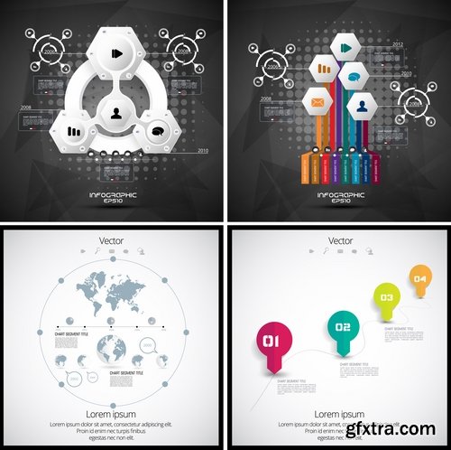 Collection of infographics idea light bulb turn based strategy for business success 3-25 EPS