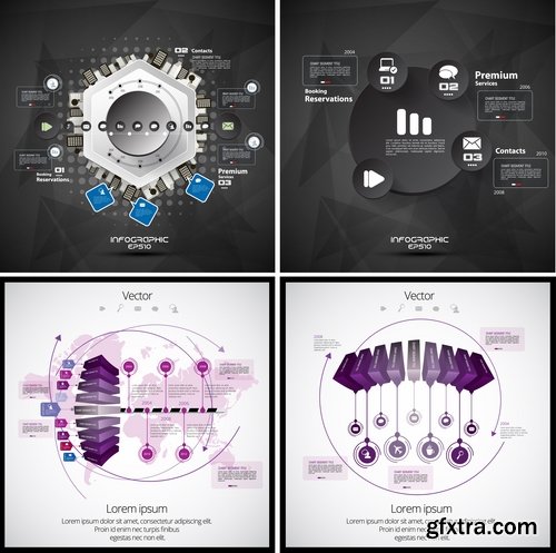 Collection of infographics idea light bulb turn based strategy for business success 3-25 EPS