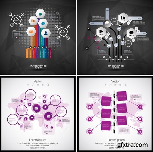 Collection of infographics idea light bulb turn based strategy for business success 3-25 EPS