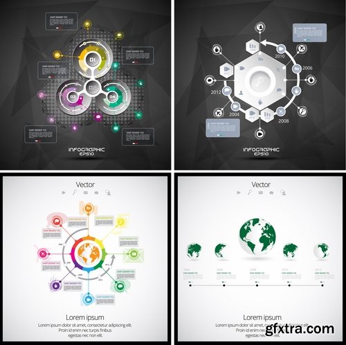 Collection of infographics idea light bulb turn based strategy for business success 3-25 EPS