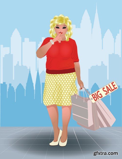 Sales concept with girls plus size - 11 EPS