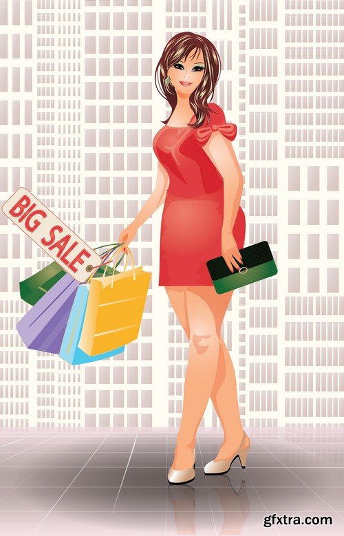 Sales concept with girls plus size - 11 EPS