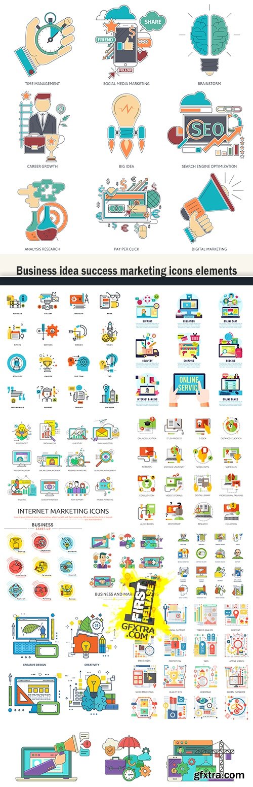 Business idea success marketing icons elements