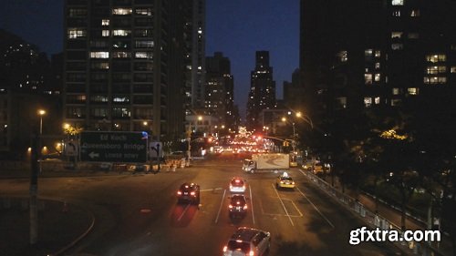 New york at night traffic aerial view tracking shot