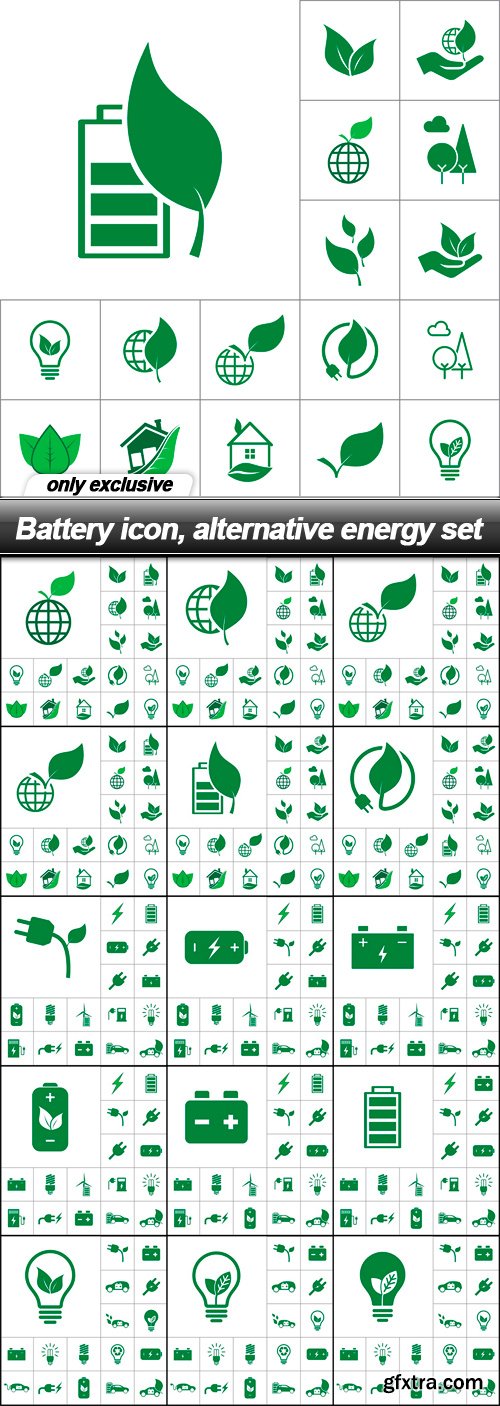 Battery icon, alternative energy set - 15 EPS