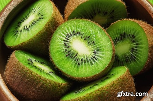 Collection of kiwi juice macro pulp seed set of fruits basket 25 HQ Jpeg