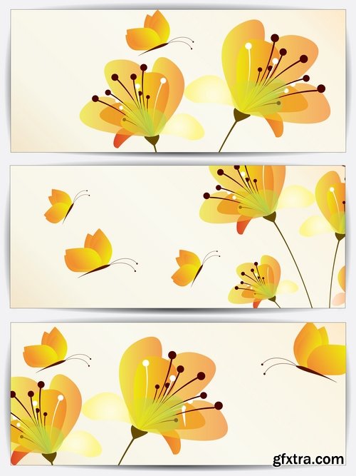 Collection banner flyer with flowers ornament decoration advertising cover 25 EPS