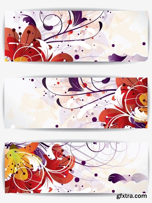 Collection banner flyer with flowers ornament decoration advertising cover 25 EPS