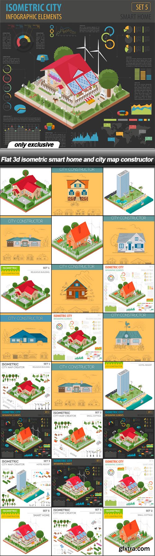 Flat 3d isometric smart home and city map constructor - 23 EPS