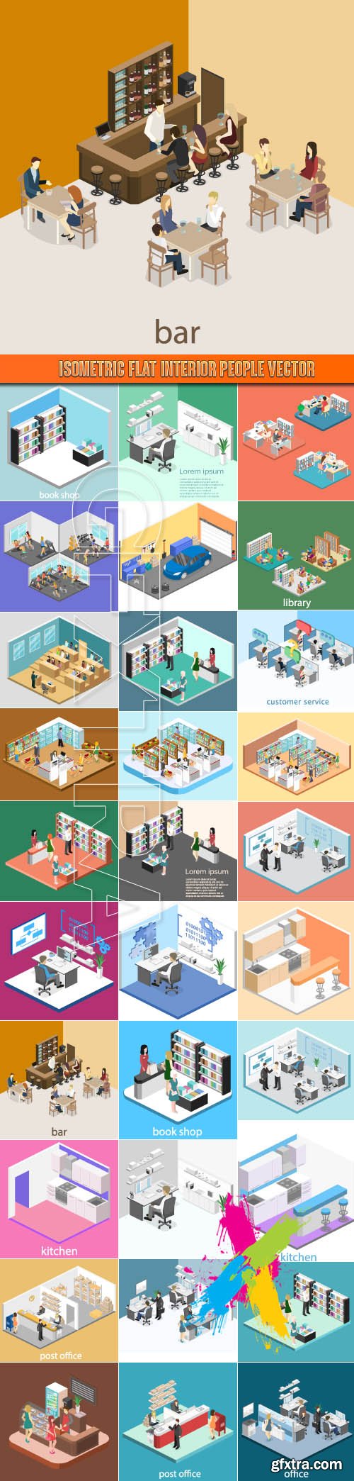 Isometric flat interior people vector