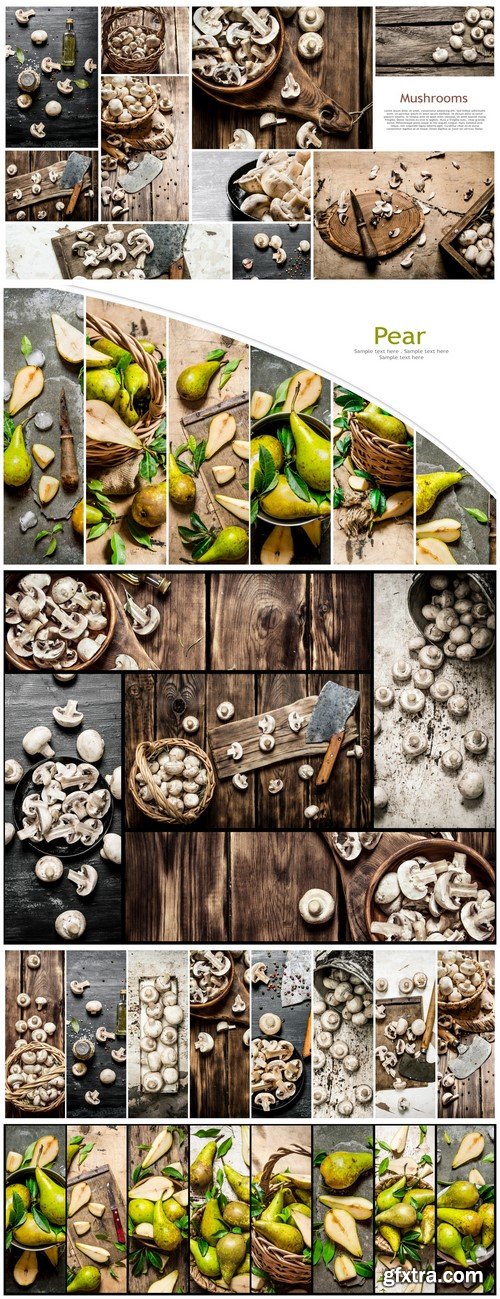 Food collage of mushrooms and fresh pears #9 5X JPEG