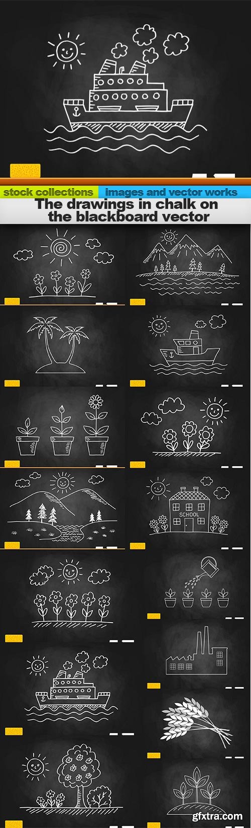 The drawings in chalk on the blackboard vector, 15 x EPS