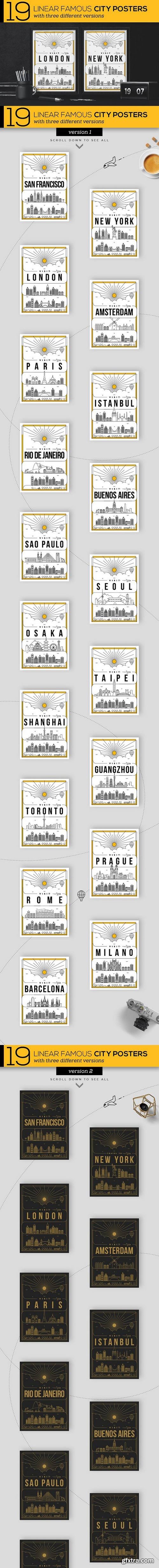 CM - 19 Linear Famous City Posters 1229373