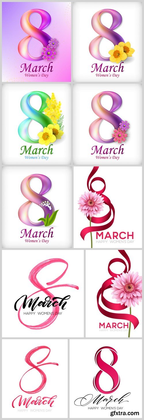8 March Women's Day greeting card template 10X EPS