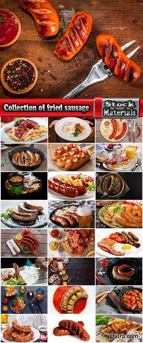 Collection of fried sausage quick breakfast grilled barbecue German sausages 25 HQ Jpeg