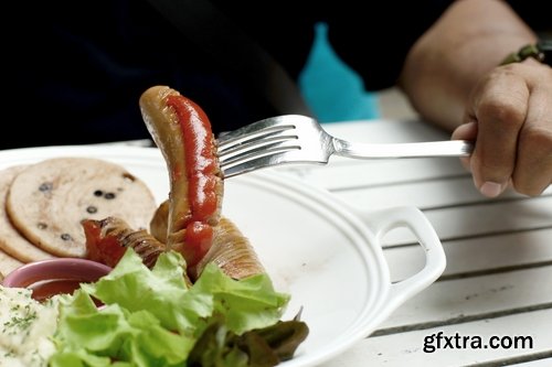 Collection of fried sausage quick breakfast grilled barbecue German sausages 25 HQ Jpeg