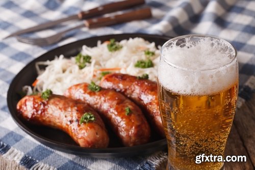 Collection of fried sausage quick breakfast grilled barbecue German sausages 25 HQ Jpeg