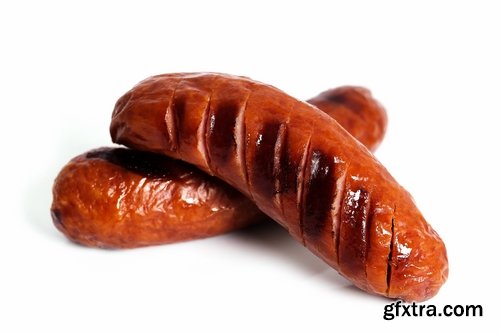 Collection of fried sausage quick breakfast grilled barbecue German sausages 25 HQ Jpeg