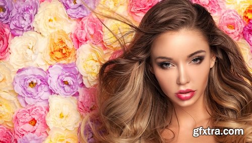 Collection of a beautiful woman\'s face with flowers makeup lips eyes smile 25 HQ Jpeg