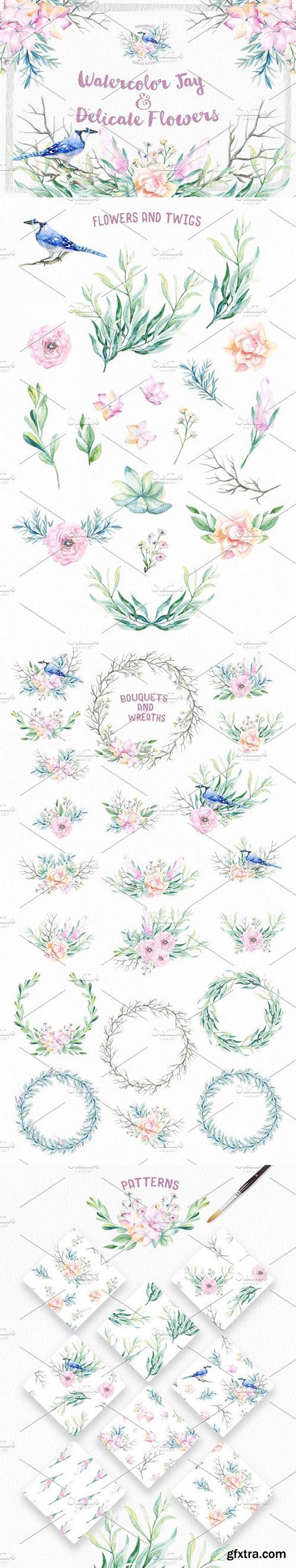 CM - Watercolor Jay & Delicate Flowers 874607