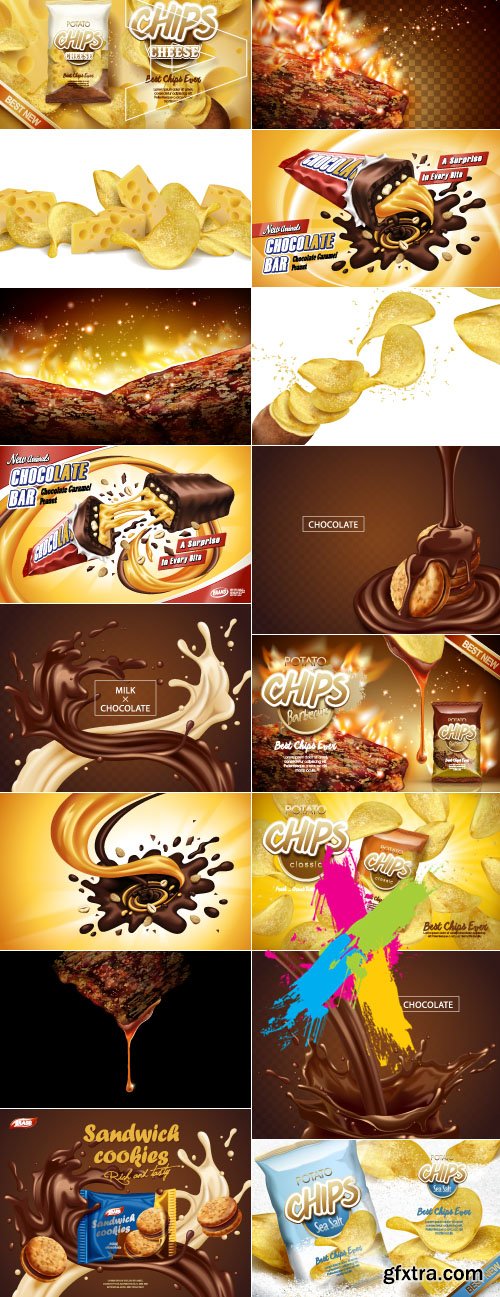 Advertising Poster Concept Potato Chips Chocolate Sweets vector