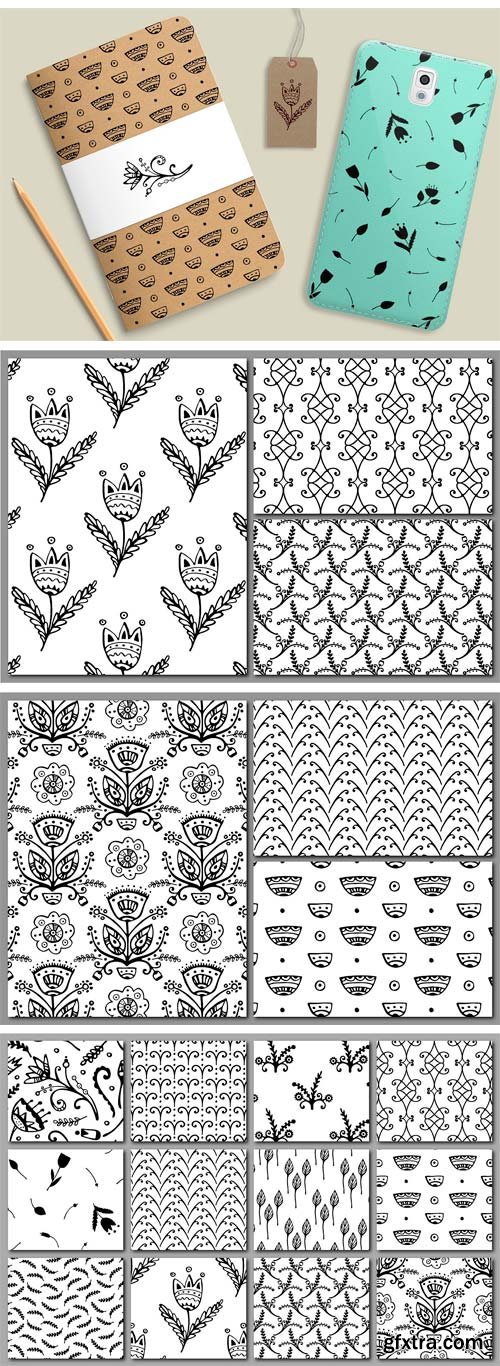 CM 1236924 - 12 Hand Drawn Floral Patterns