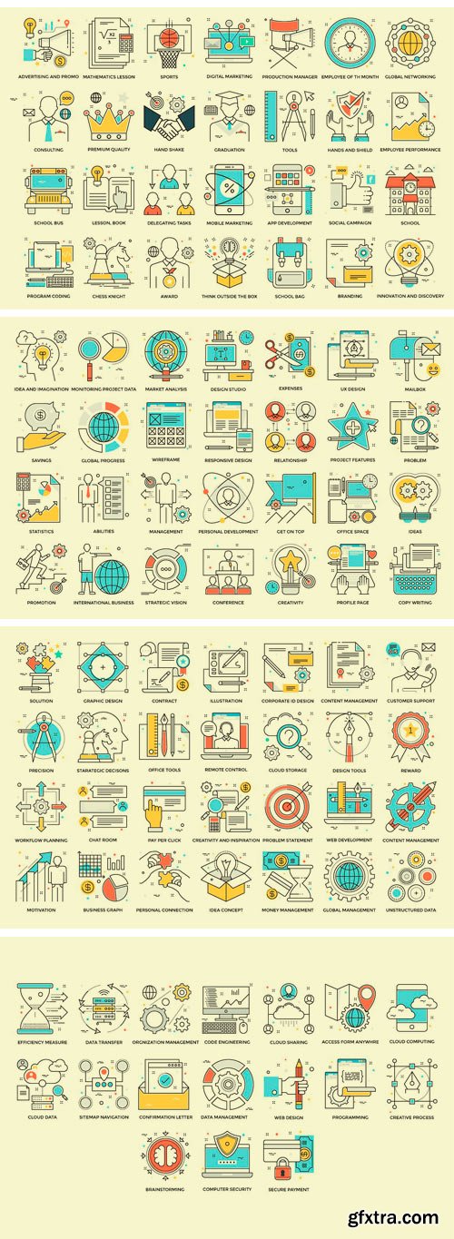 CM 1145095 - 525 Flat Colored Line Icons