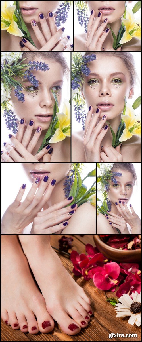 Beautiful girl with flowers and design nails manicure 7X JPEG