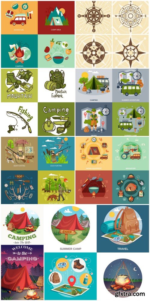 Camping flat icons set 9X EPS